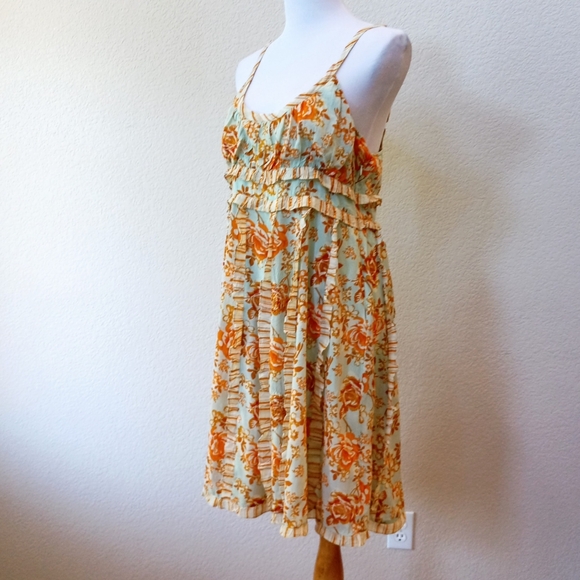 🍊 Dolce Cabo blue green and orange floral ruffle dress - Picture 4 of 8